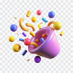 3D Party Horn Icon Render | Celebration Noise Maker PNG | Festive Blower Decoration Design