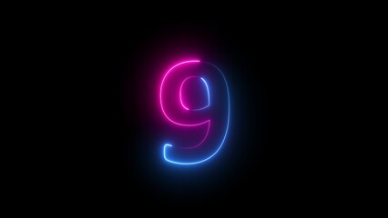 Abstract glowing neon text countdown 9 number illustration background 4K resolution.