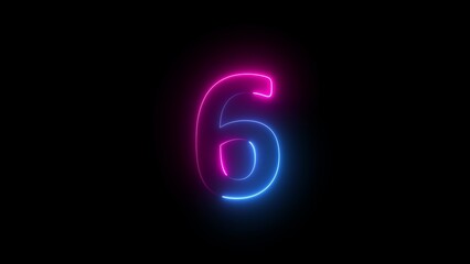 Abstract glowing neon text countdown 6 number illustration background 4K resolution.