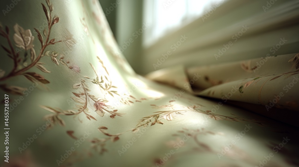 Aufkleber A tranquil setting showcases a soft-focused damask wallpaper adorned with subtle vine patterns, providing a serene ambiance softened by gentle hues of sage and ivory