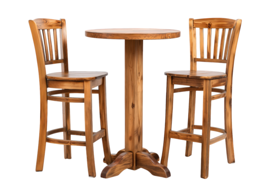 Rustic Wooden Table and Two High Chairs Set On Transparent Background