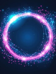 Obraz premium Abstract Glowing Circle of Pink and Blue Light Trails on Dark Blue Background Art Design