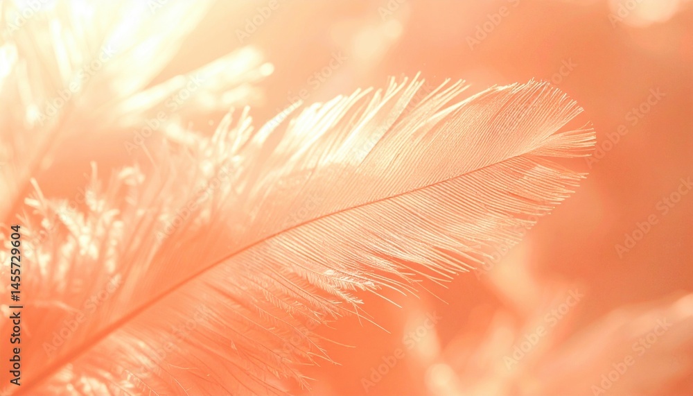 Poster captivating feather display nature close-up image warm orange glow serene atmosphere soft textures f