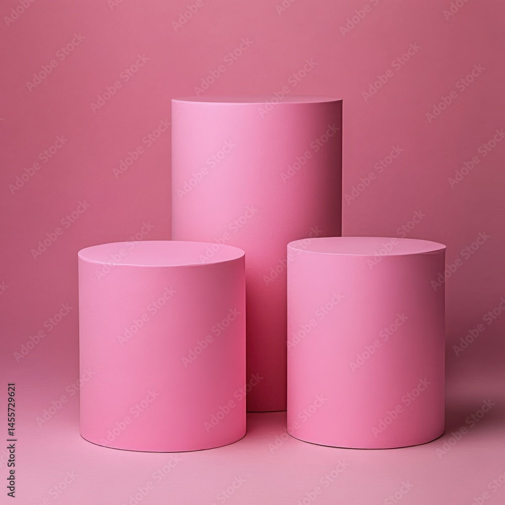Aufkleber three pink cylinder podiums on a matching pink background in a studio setting for product display