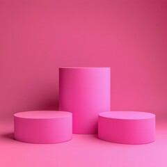 Three Pink Cylinders on a Pink Background for Product Presentation and Display in a Studio Setting