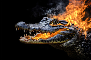 Obraz premium closeup head crocodile with burning 