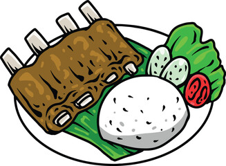 Iga Bakar Indonesian Local Food Illustration