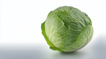 Obraz premium Fresh green cabbage isolated on white background, showing crisp texture and natural leafy pattern, perfect for healthy cooking, salad, or vegetarian meal ideas