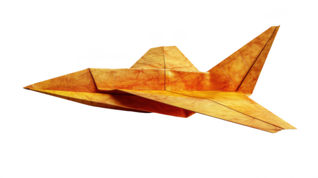 Origami airplane art paper plane craft handmade toy jet aviation fold on transparent background