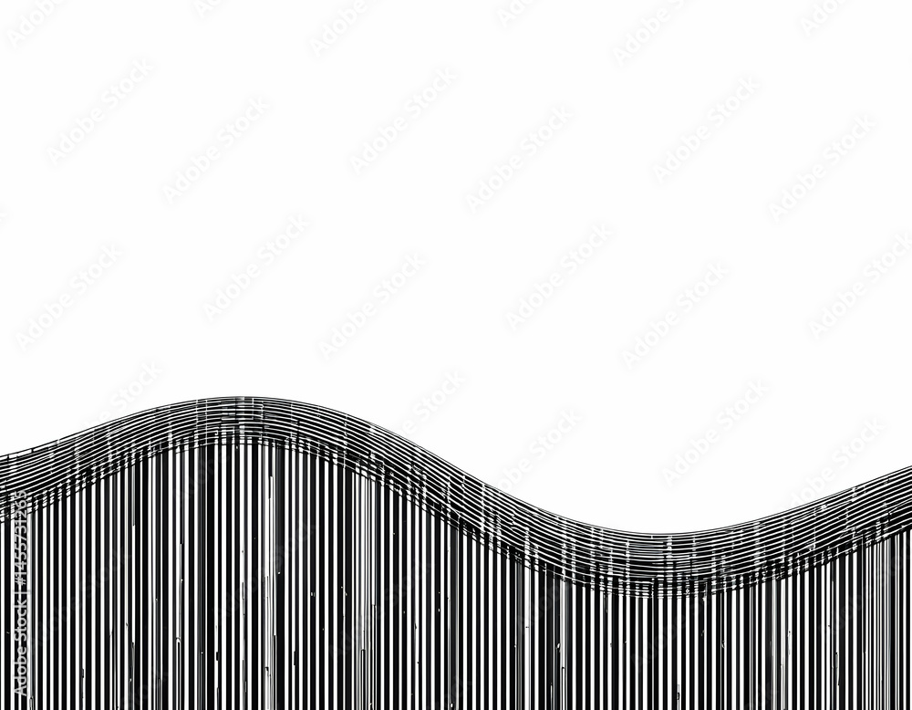 Poster abstract black and white lines creating wavy pattern on white background