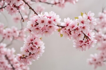 Obraz premium Abundant sakura blossoms, soft pink and white hues on a branch , pastel, detail