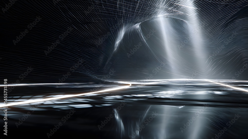 Poster abstract data visualization wallpaper with light streaks and smooth reflections showcasing futuristi