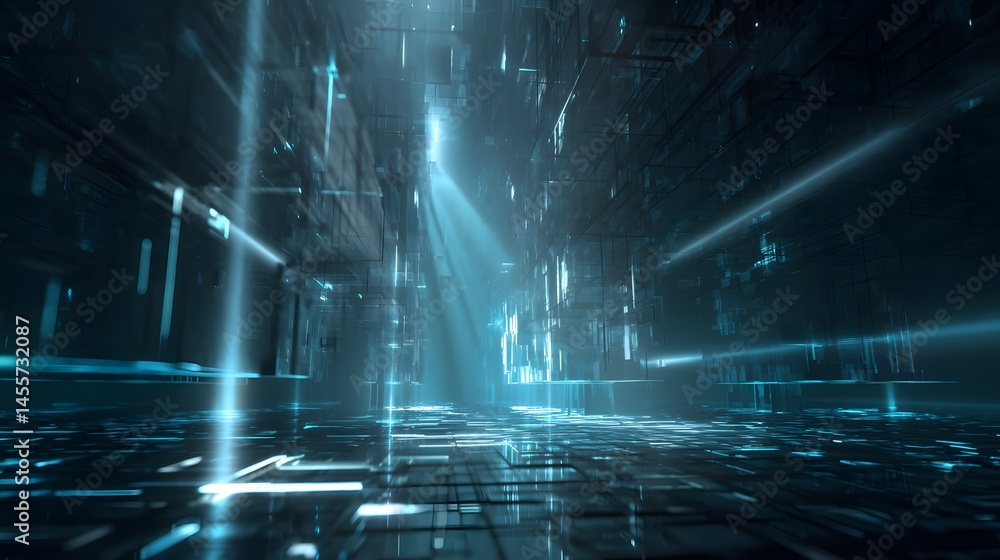 Aufkleber futuristic grid illuminating the abstract room with geometric shapes an intricate technology backdro