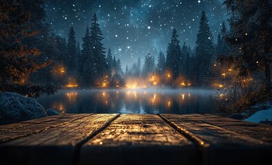 Winter wonderland scene on a frozen lake.