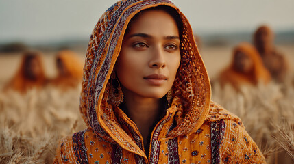 intricate punjabi embroidery in wheat field