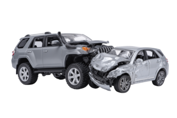 Silver Sport Utility Vehicle And Sedan Collision Damaged Automobiles On Transparent Background