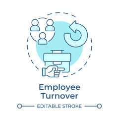 Employee turnover soft blue concept icon. Workers leaving company rate analyzing. Performance and engagement. Round shape line illustration. Abstract idea. Graphic design. Easy to use blog post