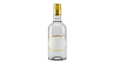 Isolated Clear Glass Bottle with Gold Cap and Label