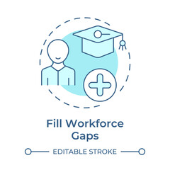 Filling workforce gaps soft blue concept icon. Targeted recruitment for company development. Hiring forecasting. Round shape line illustration. Abstract idea. Graphic design. Easy to use blog post