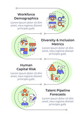 Workforce insights infographic vertical sequence. HR analytics. Innovations in employment. Visualization infochart with 4 steps. Circles workflow. Montserrat SemiBold, Lato Regular fonts used