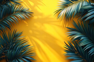 Tropical foliage casts vibrant shadows on a sunny yellow backdrop.