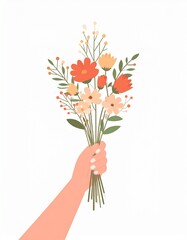 A hand-drawn floral bouquet illustration, perfect for birthdays, weddings, Valentine's Day, and other celebrations. Elegant and vintage-style design ideal for greeting cards, gifts, and postcards.