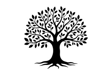 Naklejka premium Black silhouette of a tree with detailed roots and foliage