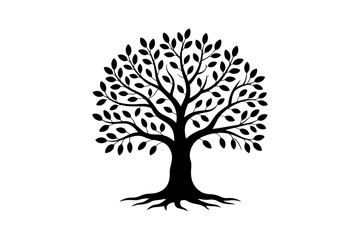 Obraz premium Black silhouette of a tree with detailed roots and foliage