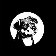 Monochromatic Dog Portrait:  Bold Black and White Canine in Circular Frame