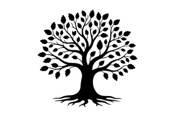 Obraz premium Black silhouette of a tree with detailed roots and foliage