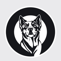 Monochromatic Cattle Dog Portrait in Circular Frame