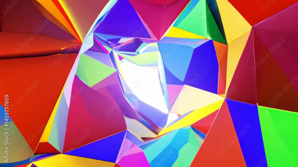 Poster vibrant 3d animation of colorful abstract geometric patterns in 4k with bright light and smooth wave