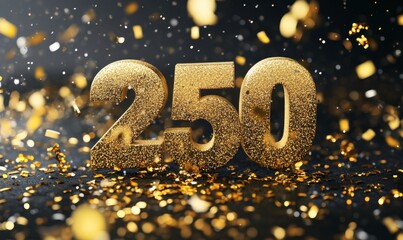 Golden Celebration with Glittering Number Two Hundred Fifty Displayed