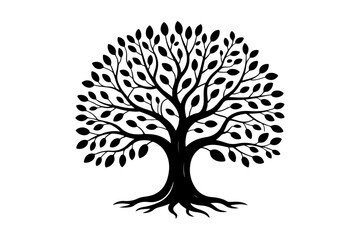 Obraz premium Black silhouette of a tree with detailed roots and foliage