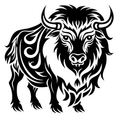 Tribal Buffalo Vector Silhouette - Bison Animal Symbol for Tattoo and Art