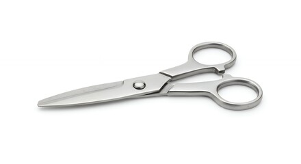 Shiny silver scissors isolated on white background object photography