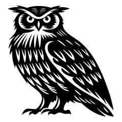Owl Bird Silhouette Vector with Tribal Feather Detail