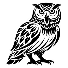 Owl Bird Silhouette Vector with Tribal Feather Detail