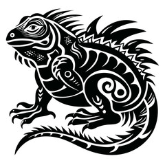 Iguana Silhouette Vector - Tribal Style Reptile Illustration