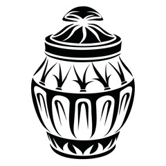 Decorative Jar Silhouette Vector - Tribal Style Antique Pottery with Lid