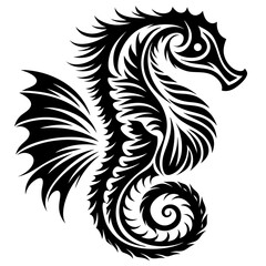 Seahorse Silhouette Vector - Tribal Style Ocean Creature Art,Seahorse Silhouette Vector in bold tribal style, perfect for ocean animal illustrations