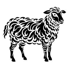 Sheep Silhouette Vector - Tribal Style Farm Animal with Curly Wool