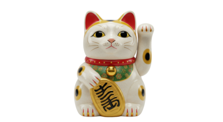 Isolated Maneki Neko Lucky Cat with Golden Coin