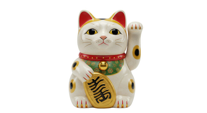 Isolated Maneki Neko Lucky Cat with Golden Coin