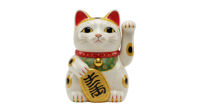 Isolated Maneki Neko Lucky Cat with Golden Coin