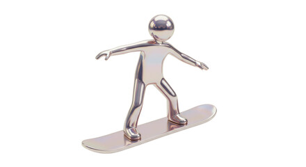 Isolated Metallic Figure Snowboarding with Style