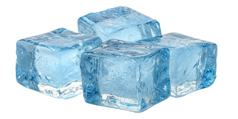 Obraz premium Ice cubes with a blue tint, some water droplets , and a white background, Isolate PNG