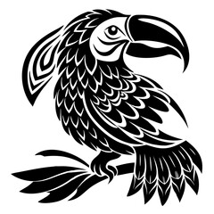 Black Parrot Silhouette Vector Illustration - Tropical Bird, Exotic Animal, Parrot Art