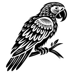 Black Parrot Silhouette Vector Illustration - Tropical Bird, Exotic Animal, Parrot Art