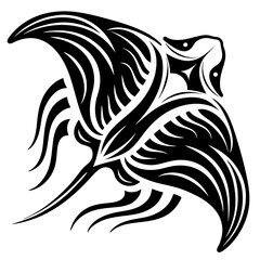 Black Stingray Silhouette Vector Illustration - Ocean Creature, Marine Life, Stingray Art,A high-quality black silhouette of a stingray, showcasing the beauty and grace of marine life